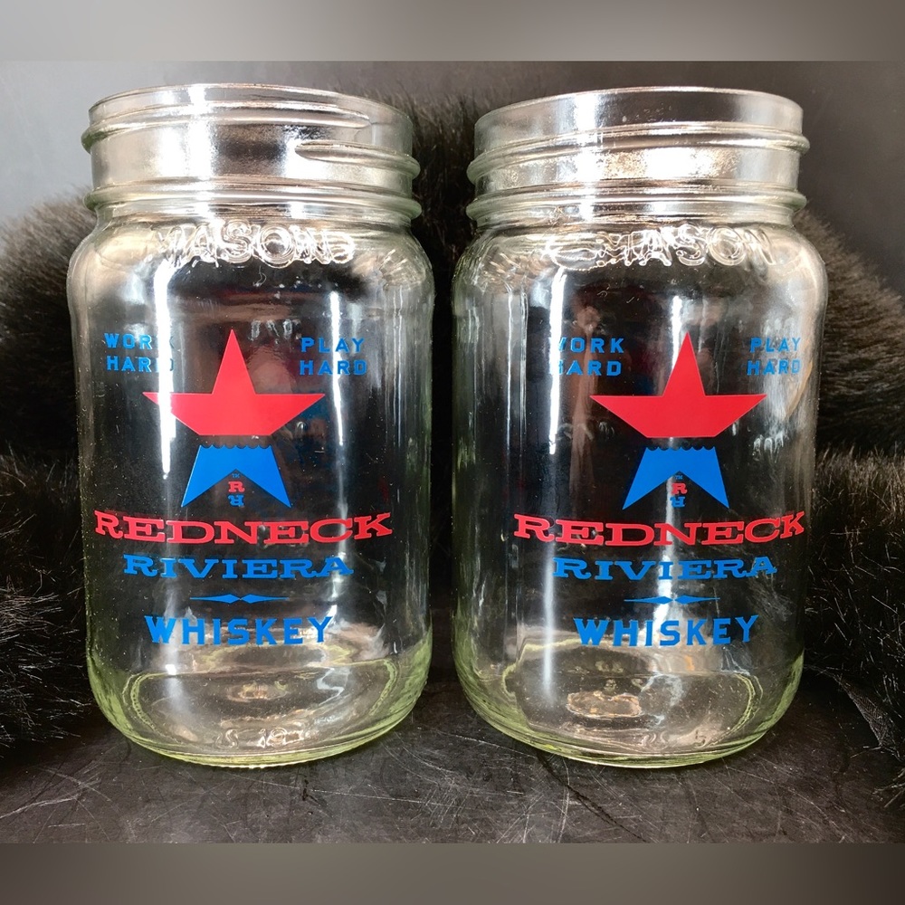 Redneck Riviera Whiskey Set of 2 Mason Jar Glasses Work Hard - Play Hard…